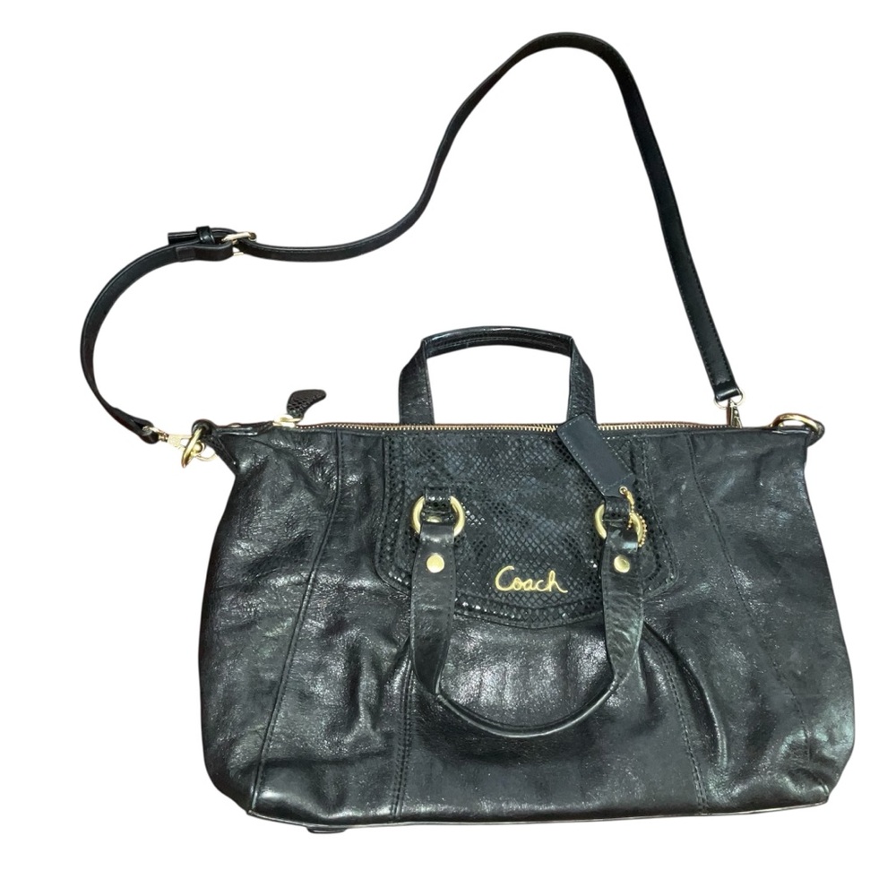Coach Ashley Black Leather Python Snakeskin Satch… - image 1